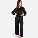 Black Medium Women's Long Sleeve Pullover and Wide Leg Pants Lounge Set