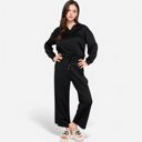 Black Medium Women's Long Sleeve Pullover and Wide Leg Pants Lounge Set