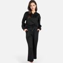 Black Small Women's Long Sleeve Pullover and Wide Leg Pants Lounge Set