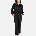 Black XL Women's Long Sleeve Pullover and Wide Leg Pants Lounge Set