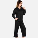 Black XL Women's Long Sleeve Pullover and Wide Leg Pants Lounge Set