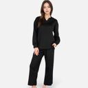 Black XL Women's Long Sleeve Pullover and Wide Leg Pants Lounge Set
