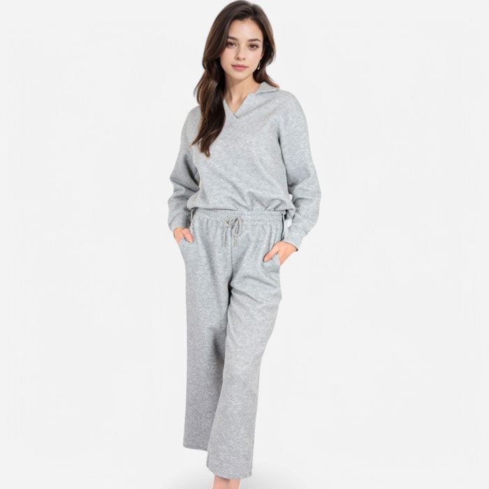 Women's Long Sleeve Pullover and Wide Leg Pants Lounge Set