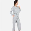 Gray Medium Women's Long Sleeve Pullover and Wide Leg Pants Lounge Set
