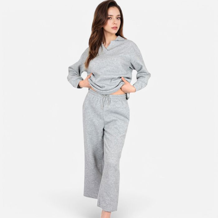 Women's Long Sleeve Pullover and Wide Leg Pants Lounge Set