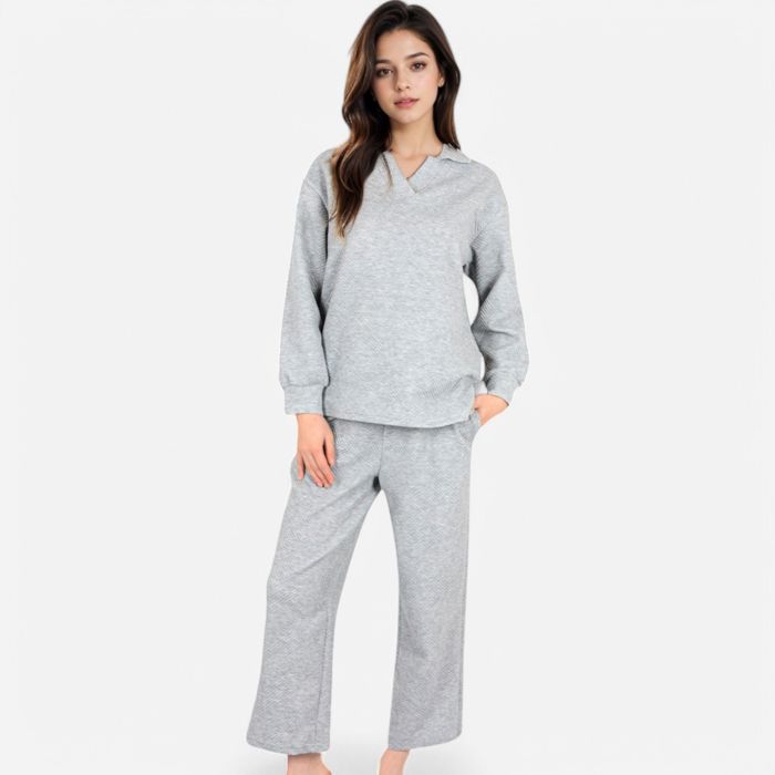 Women's Long Sleeve Pullover and Wide Leg Pants Lounge Set