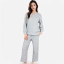 Gray Medium Women's Long Sleeve Pullover and Wide Leg Pants Lounge Set