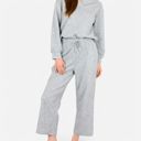 Gray Medium Women's Long Sleeve Pullover and Wide Leg Pants Lounge Set