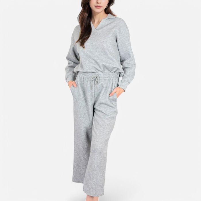 Women's Long Sleeve Pullover and Wide Leg Pants Lounge Set