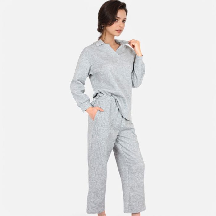Women's Long Sleeve Pullover and Wide Leg Pants Lounge Set