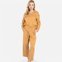 Brown Large Women's Long Sleeve Pullover and Wide Leg Pants Lounge Set