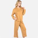 Brown Large Women's Long Sleeve Pullover and Wide Leg Pants Lounge Set