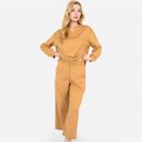 Brown Small Women's Long Sleeve Pullover and Wide Leg Pants Lounge Set