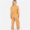 Brown Small Women's Long Sleeve Pullover and Wide Leg Pants Lounge Set