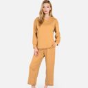 Brown Small Women's Long Sleeve Pullover and Wide Leg Pants Lounge Set