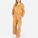 Brown XL Women's Long Sleeve Pullover and Wide Leg Pants Lounge Set