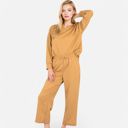 Brown XL Women's Long Sleeve Pullover and Wide Leg Pants Lounge Set