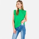 Green Large Women's Sleeveless Knit Sweater Top with Fringe Shoulder Detail