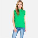 Green Medium Women's Sleeveless Knit Sweater Top with Fringe Shoulder Detail