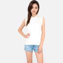 White Large Women's Sleeveless Knit Sweater Top with Fringe Shoulder Detail