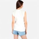 White Large Women's Sleeveless Knit Sweater Top with Fringe Shoulder Detail