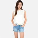 White Large Women's Sleeveless Knit Sweater Top with Fringe Shoulder Detail