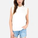 White Medium Women's Sleeveless Knit Sweater Top with Fringe Shoulder Detail