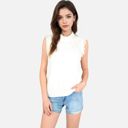 White Medium Women's Sleeveless Knit Sweater Top with Fringe Shoulder Detail