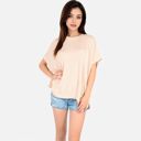 Beige Medium Women's Oversized Knit Pullover Top with Side Slits and Ribbed Texture