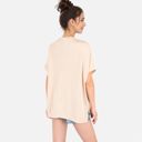 Beige Medium Women's Oversized Knit Pullover Top with Side Slits and Ribbed Texture