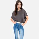 Black Medium Women's Oversized Knit Pullover Top with Side Slits and Ribbed Texture