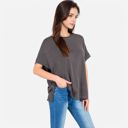 Black Medium Women's Oversized Knit Pullover Top with Side Slits and Ribbed Texture