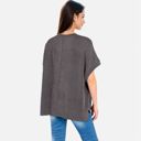 Black Medium Women's Oversized Knit Pullover Top with Side Slits and Ribbed Texture