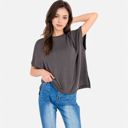 Black Medium Women's Oversized Knit Pullover Top with Side Slits and Ribbed Texture