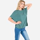 Green Medium Women's Oversized Knit Pullover Top with Side Slits and Ribbed Texture
