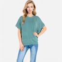 Green Medium Women's Oversized Knit Pullover Top with Side Slits and Ribbed Texture