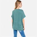 Green Medium Women's Oversized Knit Pullover Top with Side Slits and Ribbed Texture