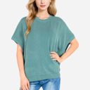 Green XL Women's Oversized Knit Pullover Top with Side Slits and Ribbed Texture
