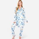 Blue XL Women's Floral Print 3-Piece Pajama Set with Long Cardigan