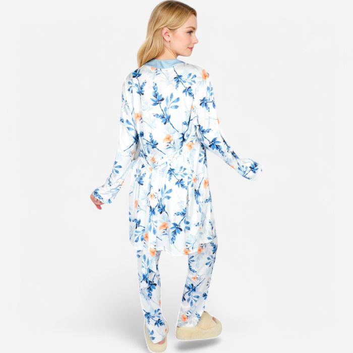 Women's Floral Print 3-Piece Pajama Set with Long Cardigan