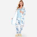 Blue XL Women's Floral Print 3-Piece Pajama Set with Long Cardigan