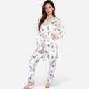 Gray XL Women's Floral Print 3-Piece Pajama Set with Long Cardigan