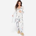 Gray XL Women's Floral Print 3-Piece Pajama Set with Long Cardigan