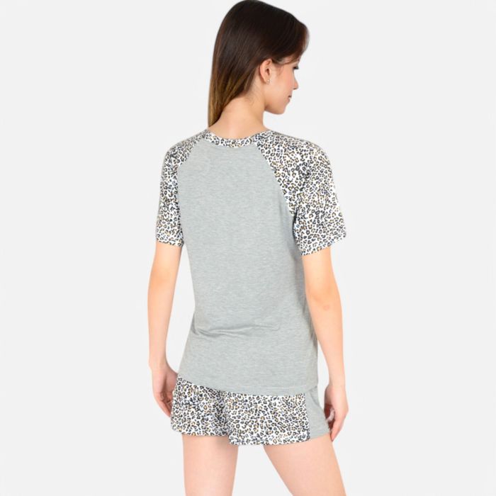 Women's Leopard Print Short Sleeve Pajama Set with Drawstring Shorts