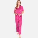 Orange Large Women's Polka Dot Short Sleeve Button-Up Pajama Set with Pocket Detail