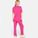 Orange Large Women's Polka Dot Short Sleeve Button-Up Pajama Set with Pocket Detail