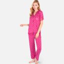 Orange Small Women's Polka Dot Short Sleeve Button-Up Pajama Set with Pocket Detail