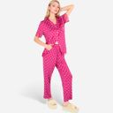 Orange Small Women's Polka Dot Short Sleeve Button-Up Pajama Set with Pocket Detail