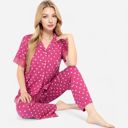Orange Small Women's Polka Dot Short Sleeve Button-Up Pajama Set with Pocket Detail