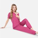 Orange Small Women's Polka Dot Short Sleeve Button-Up Pajama Set with Pocket Detail